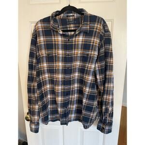 Lucky Brand XXL Womens Button Up Top Long Sleeve Flannel 100% Cotton Blue Yellow